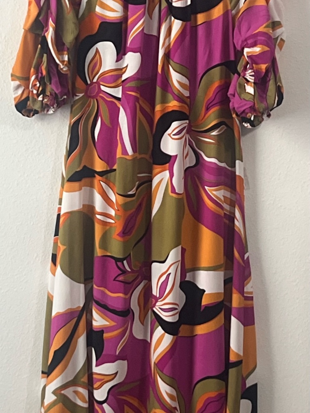 MSK Magenta, Olive & Orange Floral High-Low Dress, Size XL - Picture 6 of 9